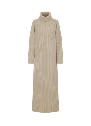 BIANCA | ROLL NECK CASHMERE & WOOL DRESS SAND