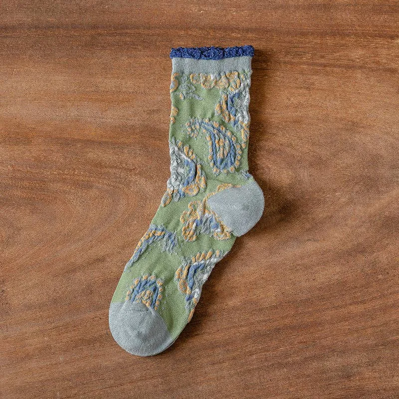 Bohemian Embossed Floral Sock