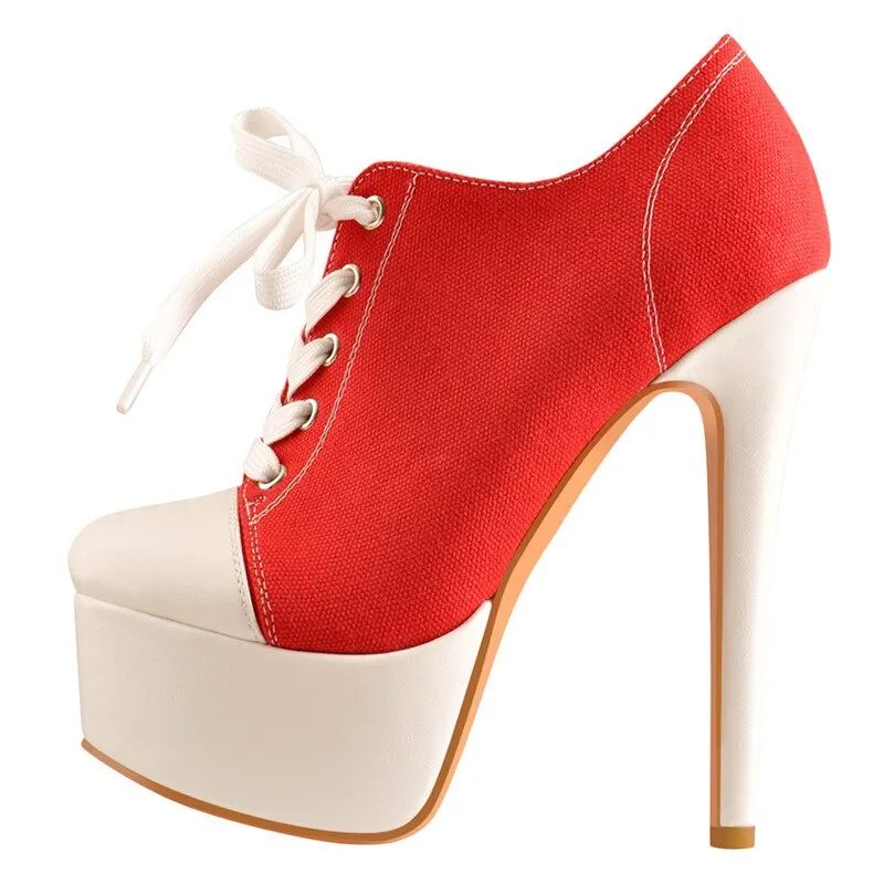 Canvas High Heel Platform Lace Up Round Toe Shoes