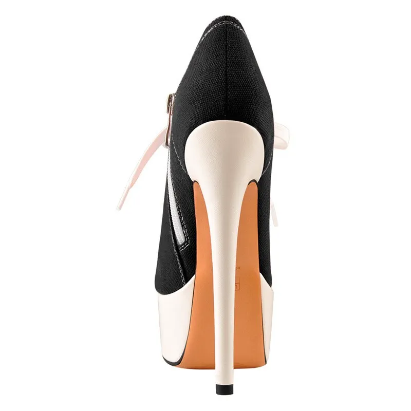 Canvas High Heel Platform Lace Up Round Toe Shoes