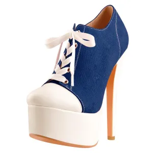 Canvas High Heel Platform Lace Up Round Toe Shoes