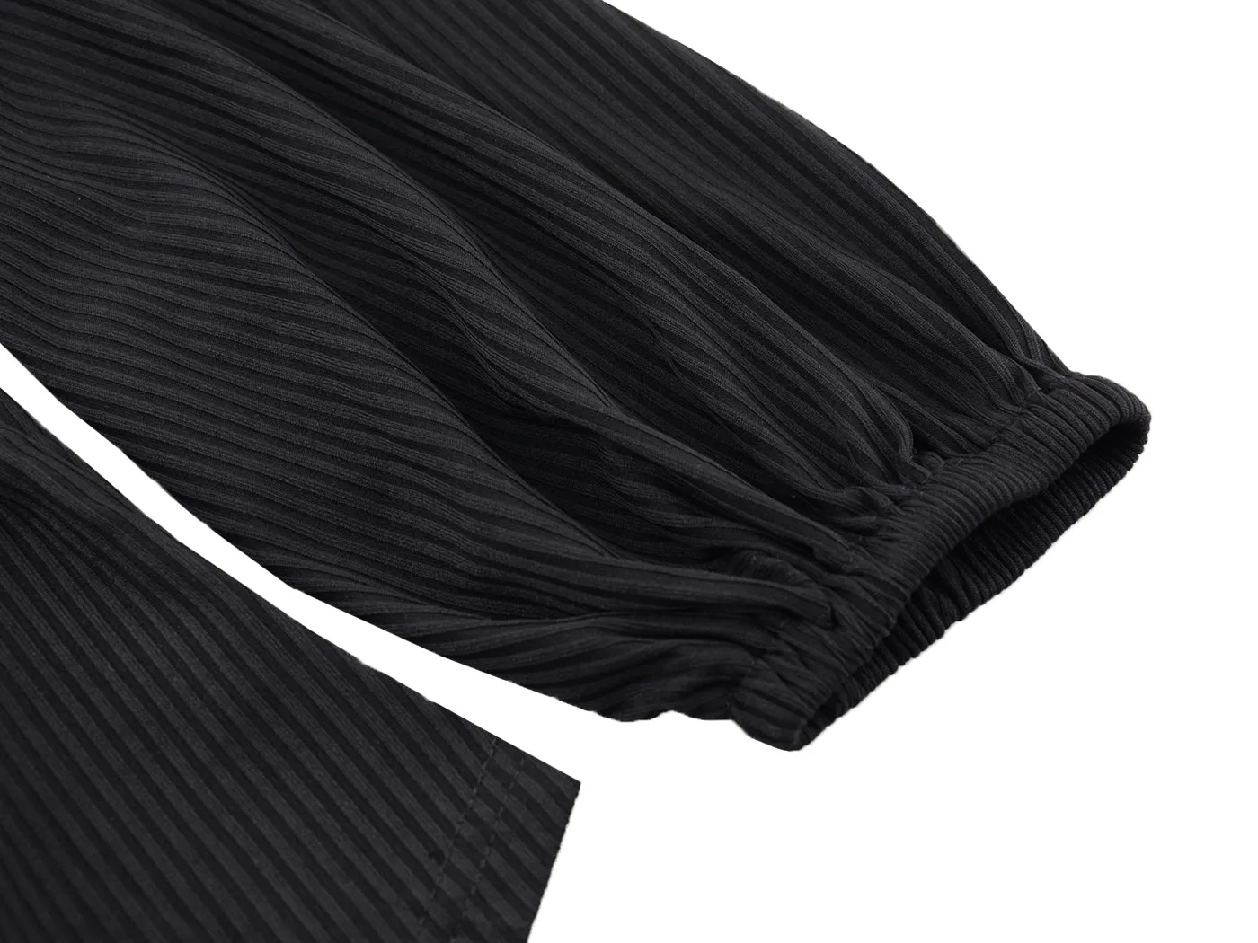 Casual Long Sleeve V Neck Ribbed Ruched Front Tie Crop Top Blouse