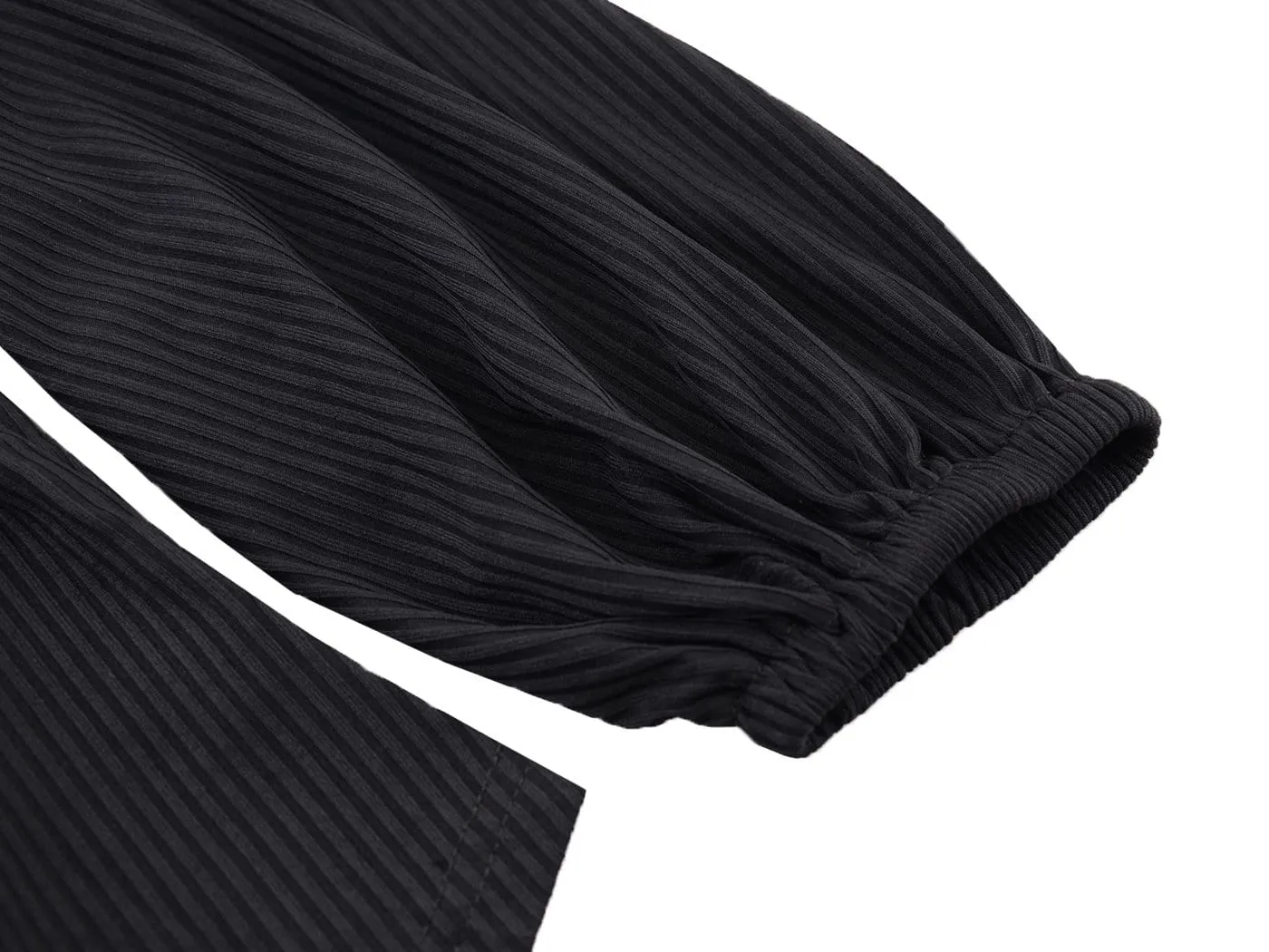 Casual Long Sleeve V Neck Ribbed Ruched Front Tie Crop Top Blouse