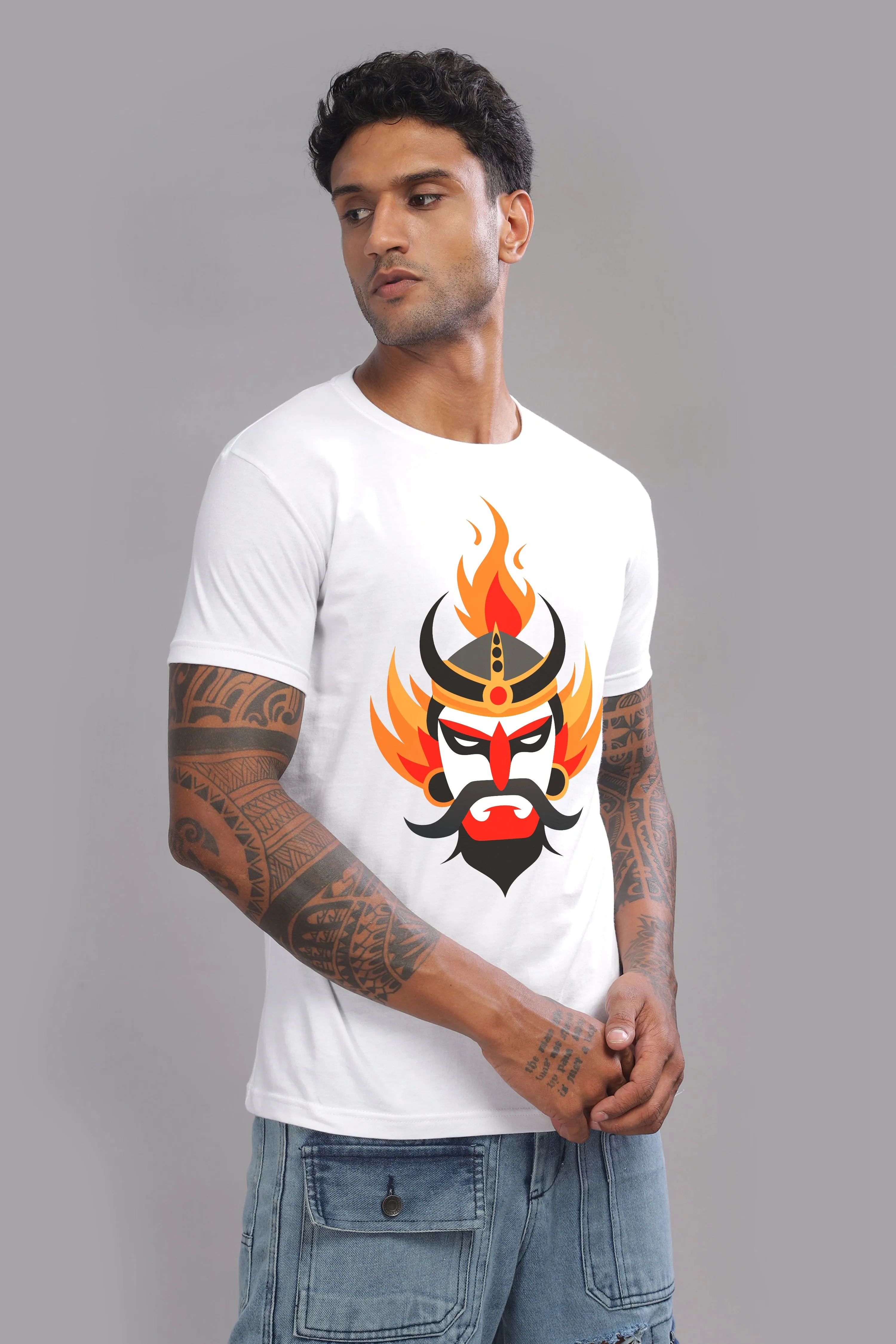 Flaming Rage - 100% Cotton White Crewneck Half Sleeve Unisex T-Shirt