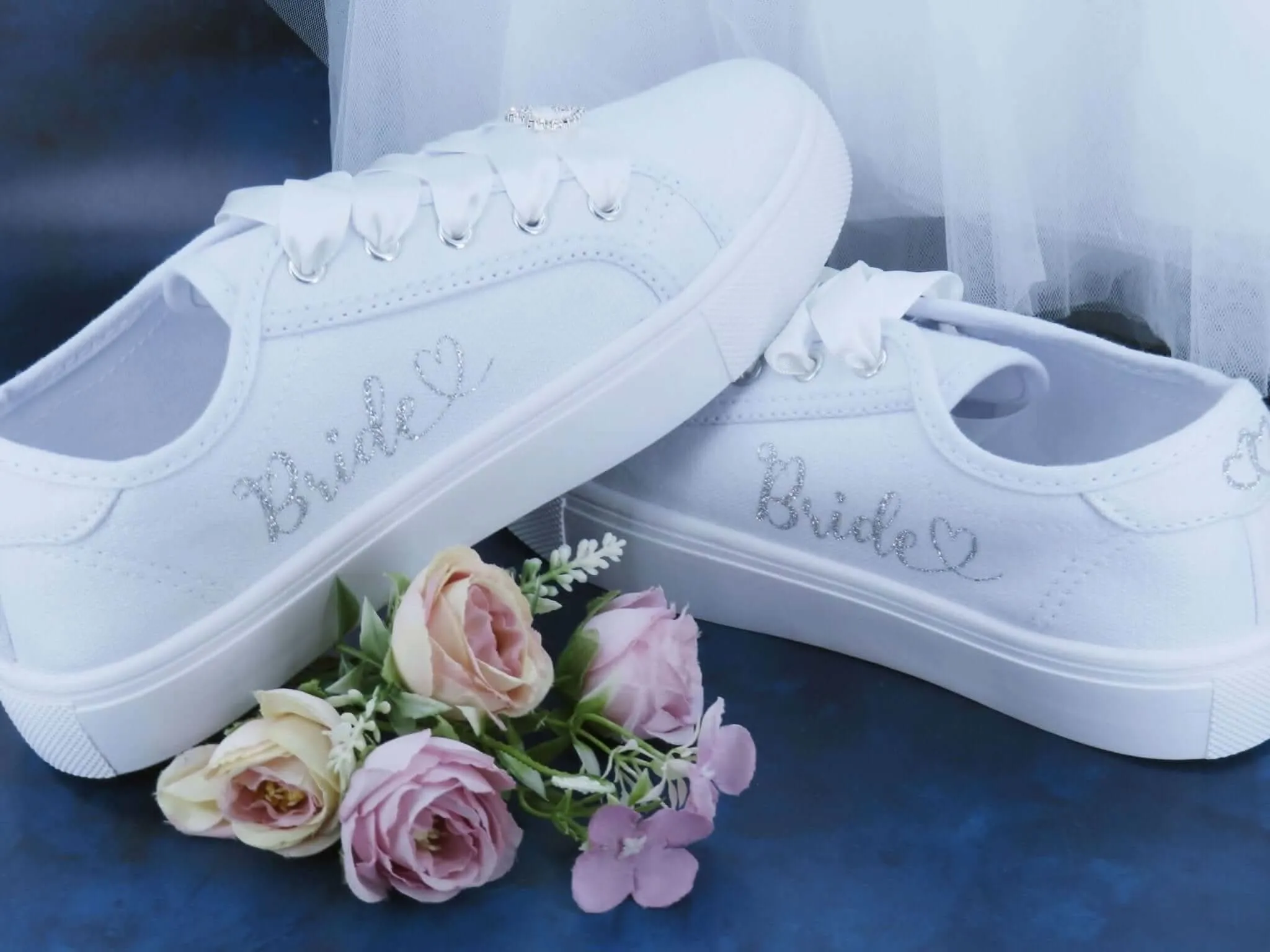Glitter Print Wedding Trainers in Standard & Wide Fit