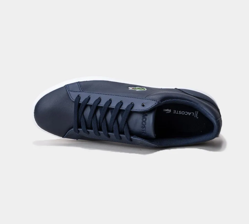 LACOSTE LEROND LEATHER TRAINERS NAVY