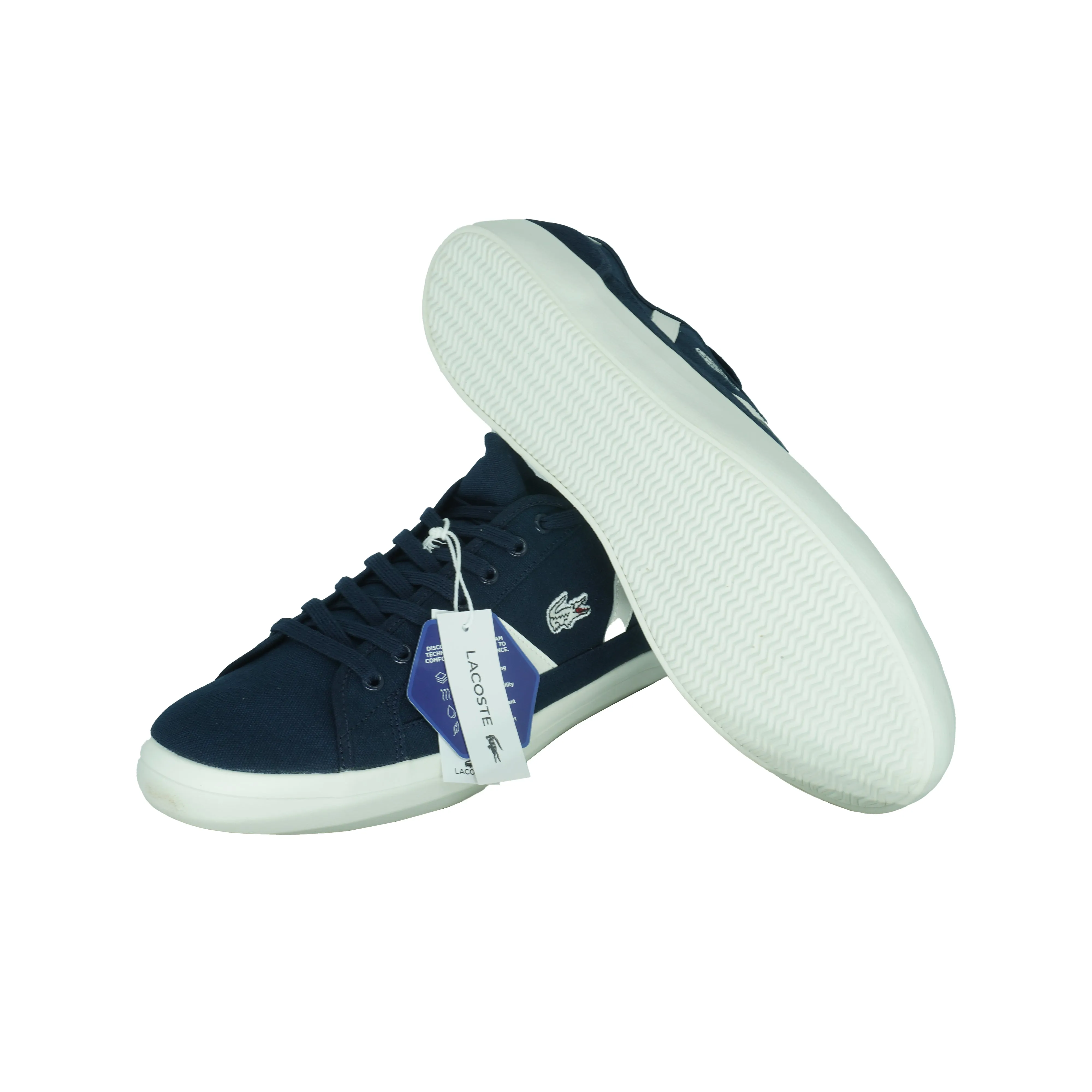 Lacoste Men's Sideline Canvas Leather Ankle Casual Sneakers Navy Blue White 12