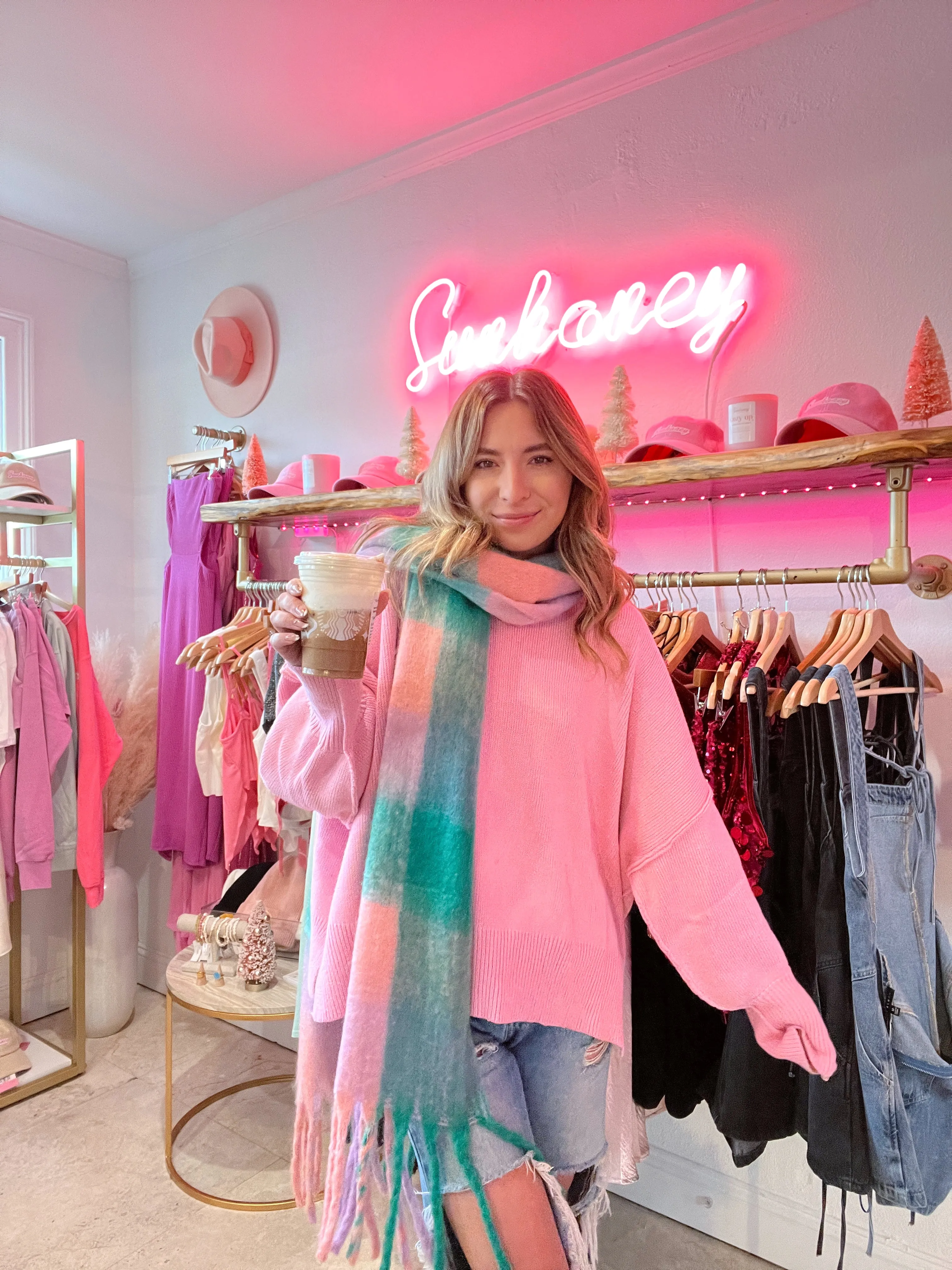 Let's Get Toasty Oversized Ribbed Sweater - Pink