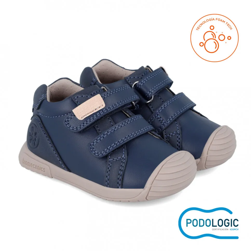 Navy leather double velcro sneaker prewalker