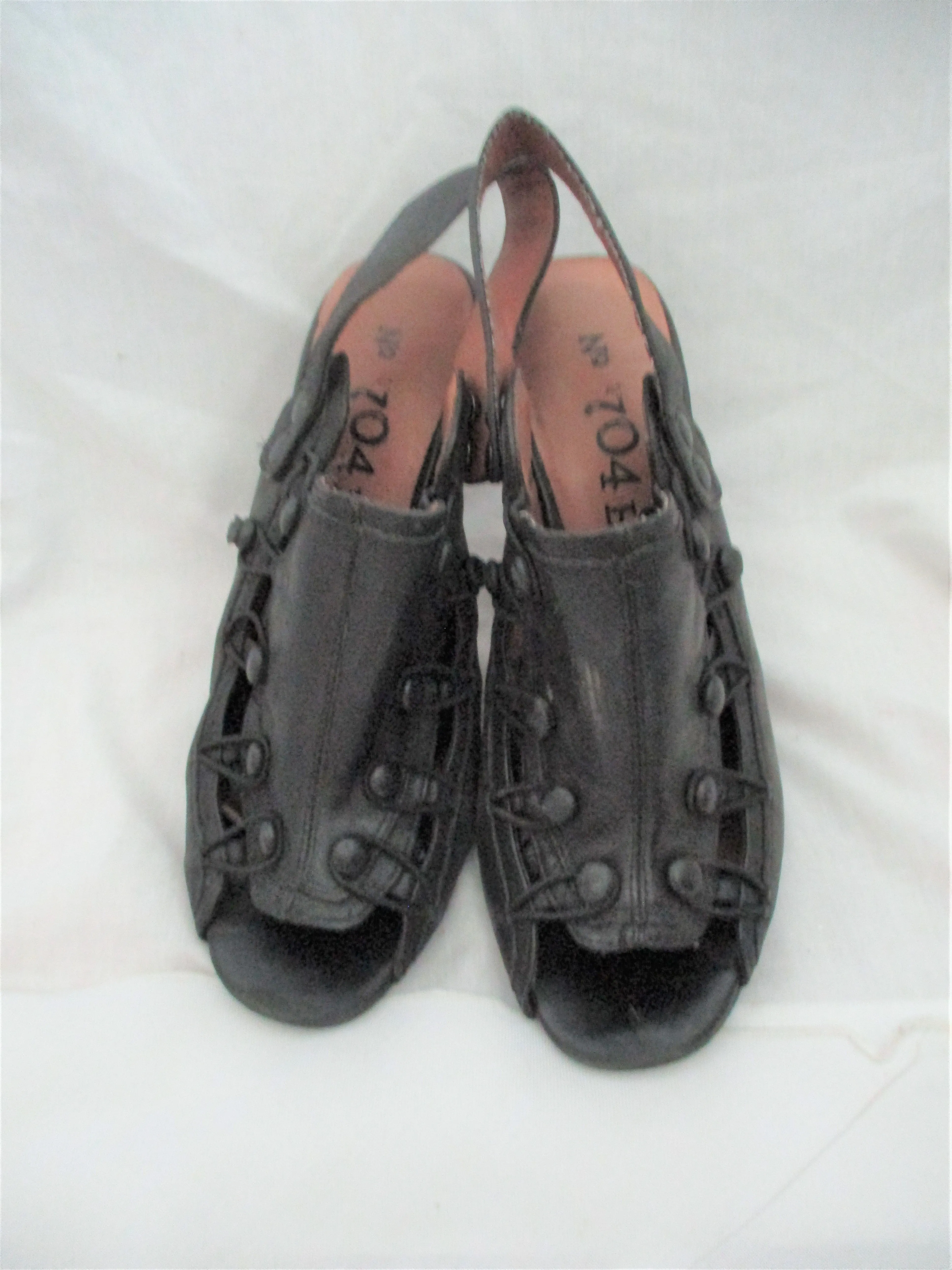 No. 704b. High Heel Open Toe Shoe Slide Mule 38 BLACK LEATHER