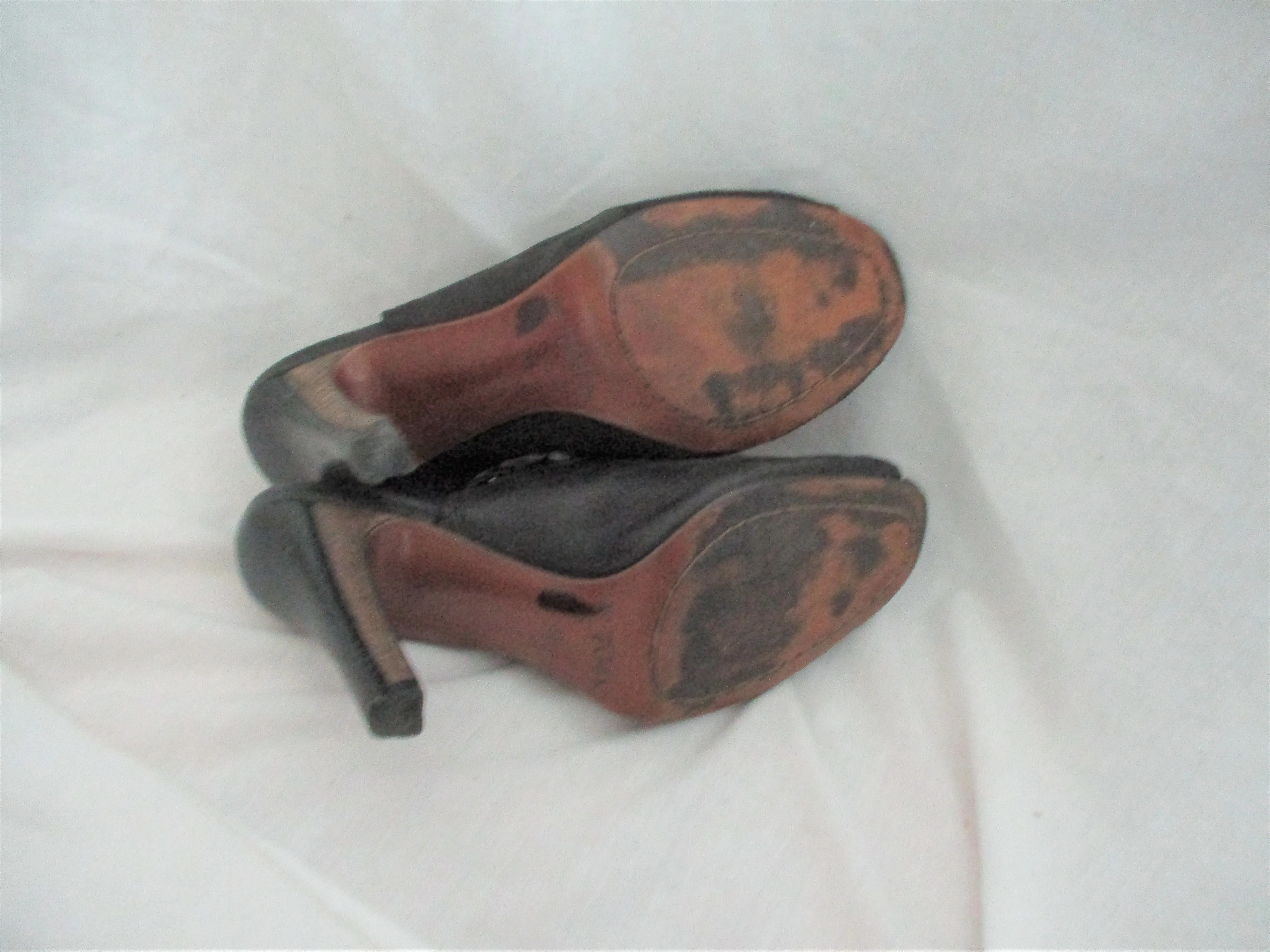 No. 704b. High Heel Open Toe Shoe Slide Mule 38 BLACK LEATHER