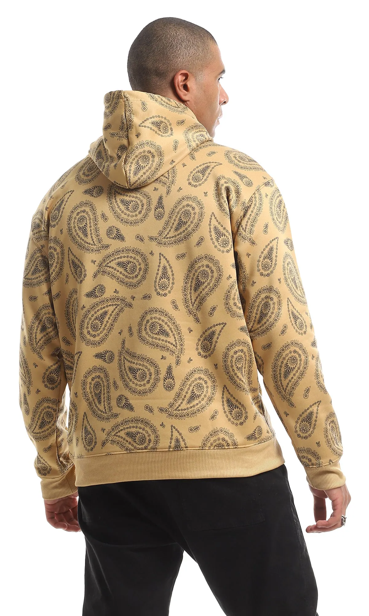 O151461 Paisely Pattern Kangaroo Pocket Hoodie - Havana