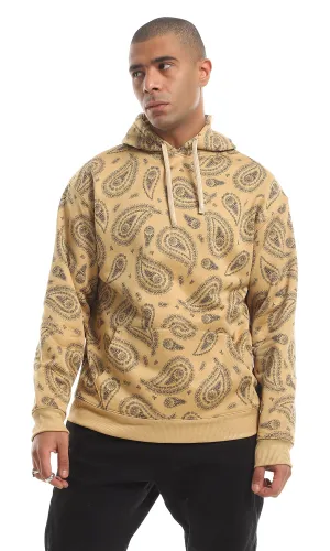 O151461 Paisely Pattern Kangaroo Pocket Hoodie - Havana