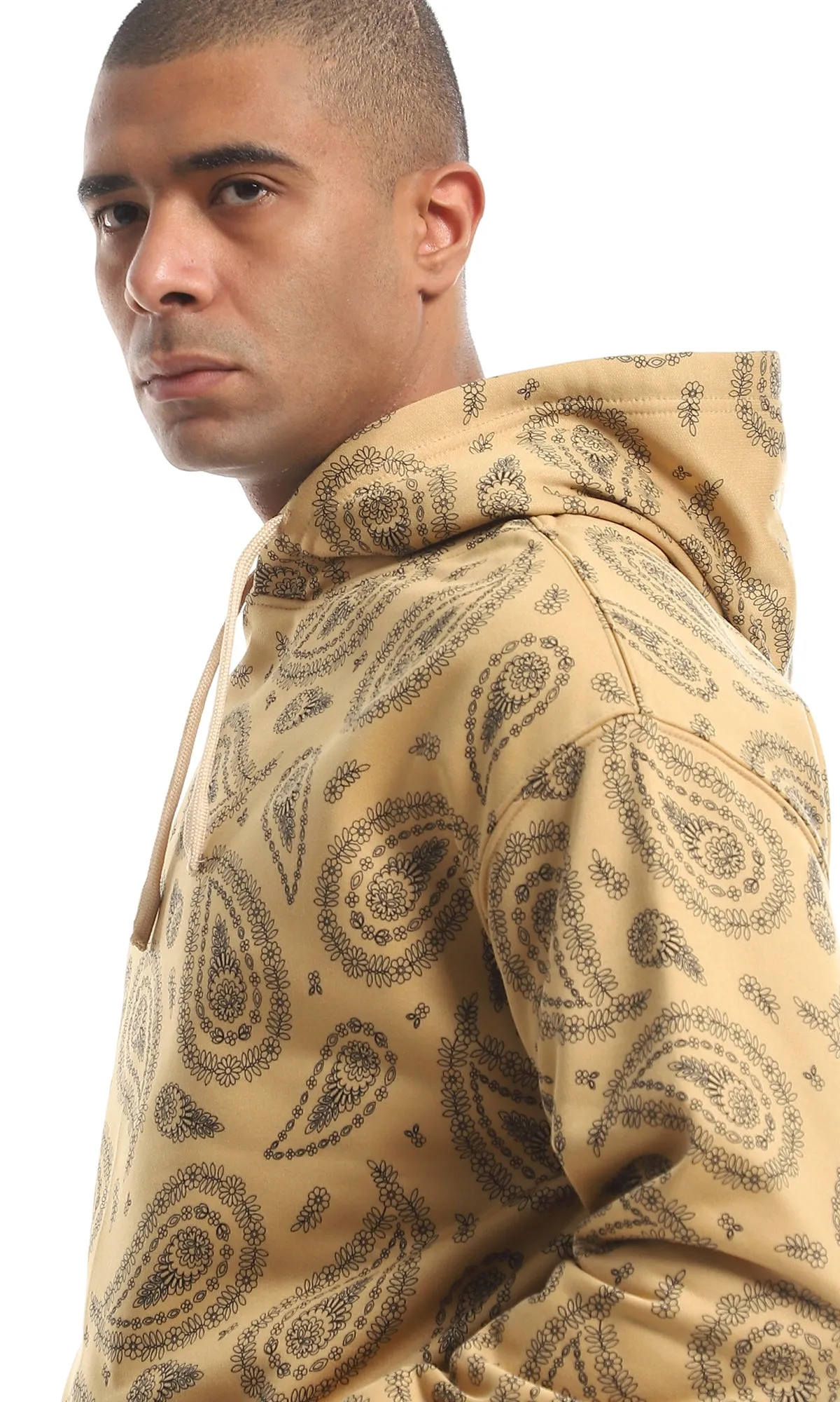 O151461 Paisely Pattern Kangaroo Pocket Hoodie - Havana