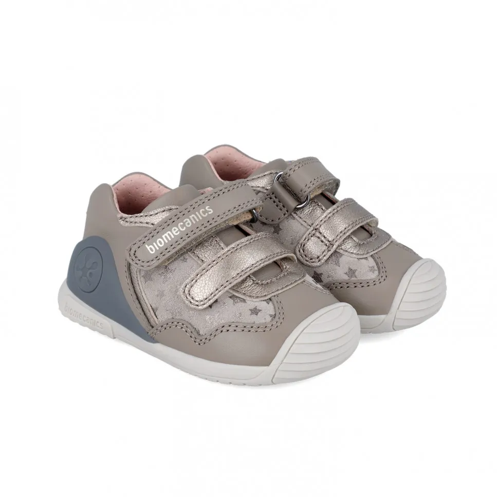 Oyster shimmer double velcro sneaker with stars prewalker