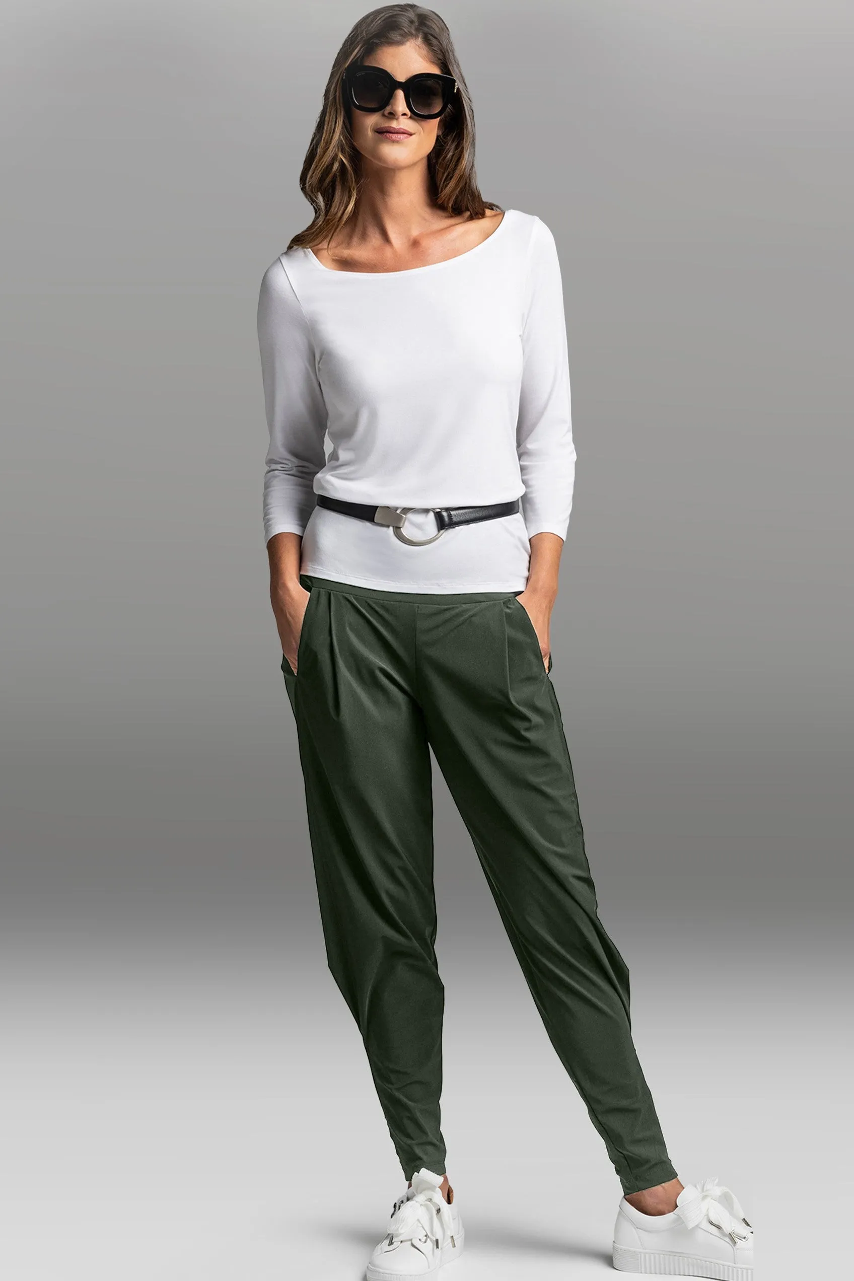 PAULA RYAN Ankle Pleat Basque Pant - Khaki