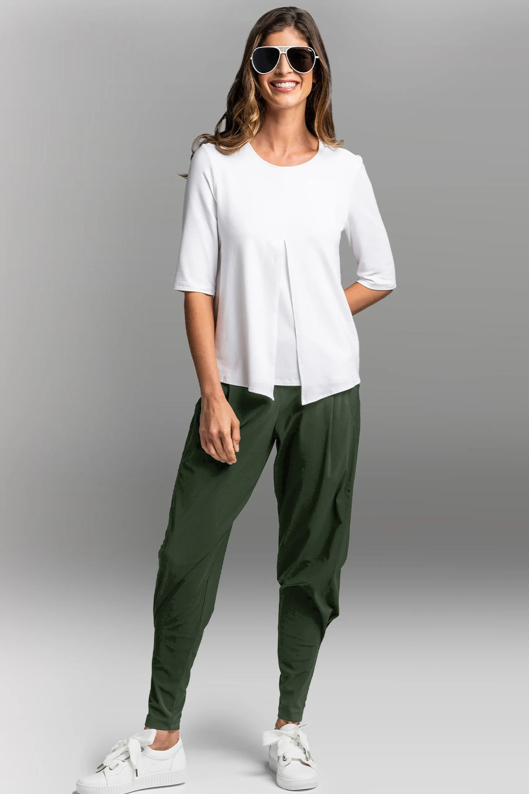 PAULA RYAN Ankle Pleat Basque Pant - Khaki