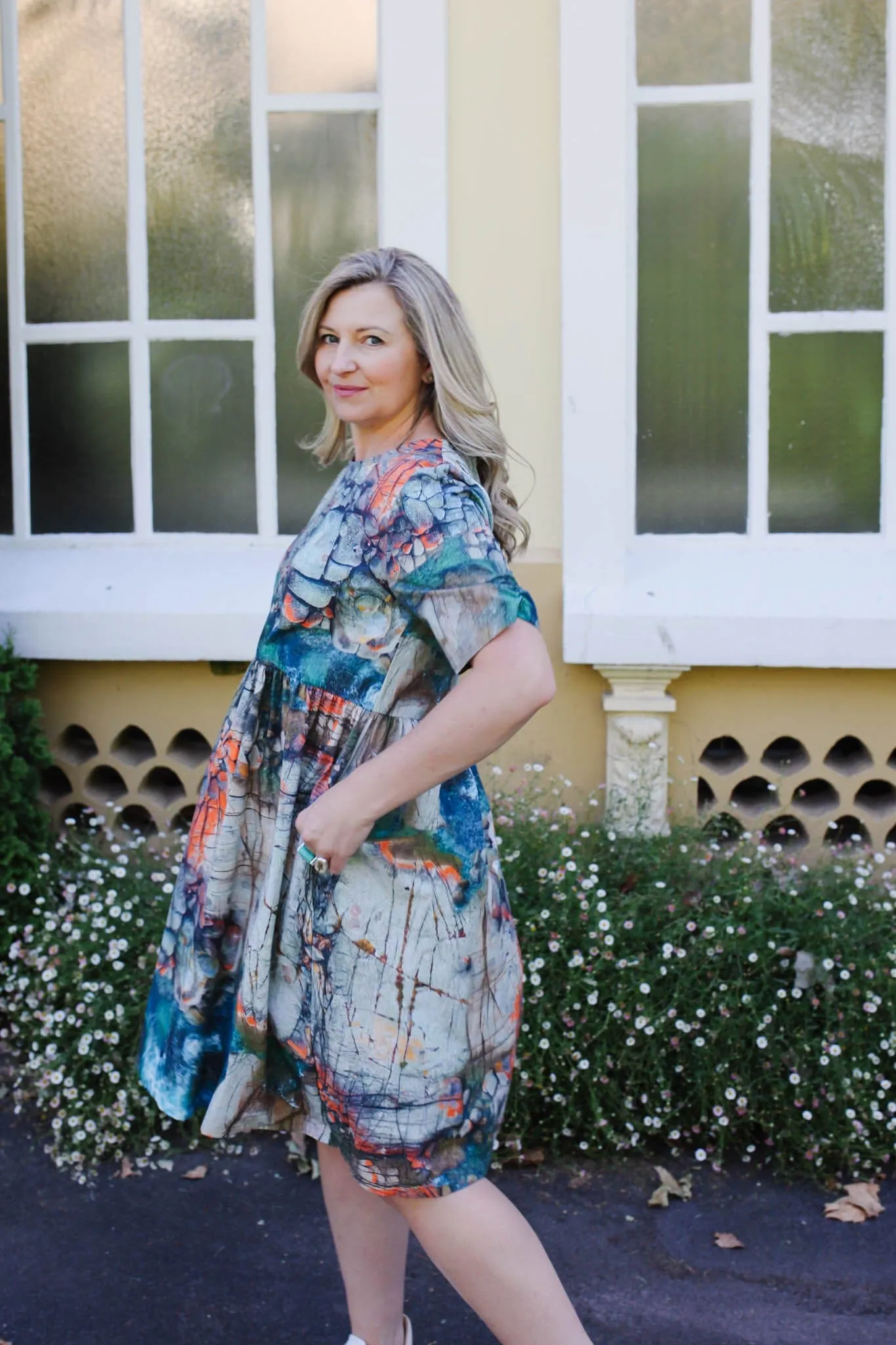 Peasant Poplin Dress - Aerial Bay of Fires
