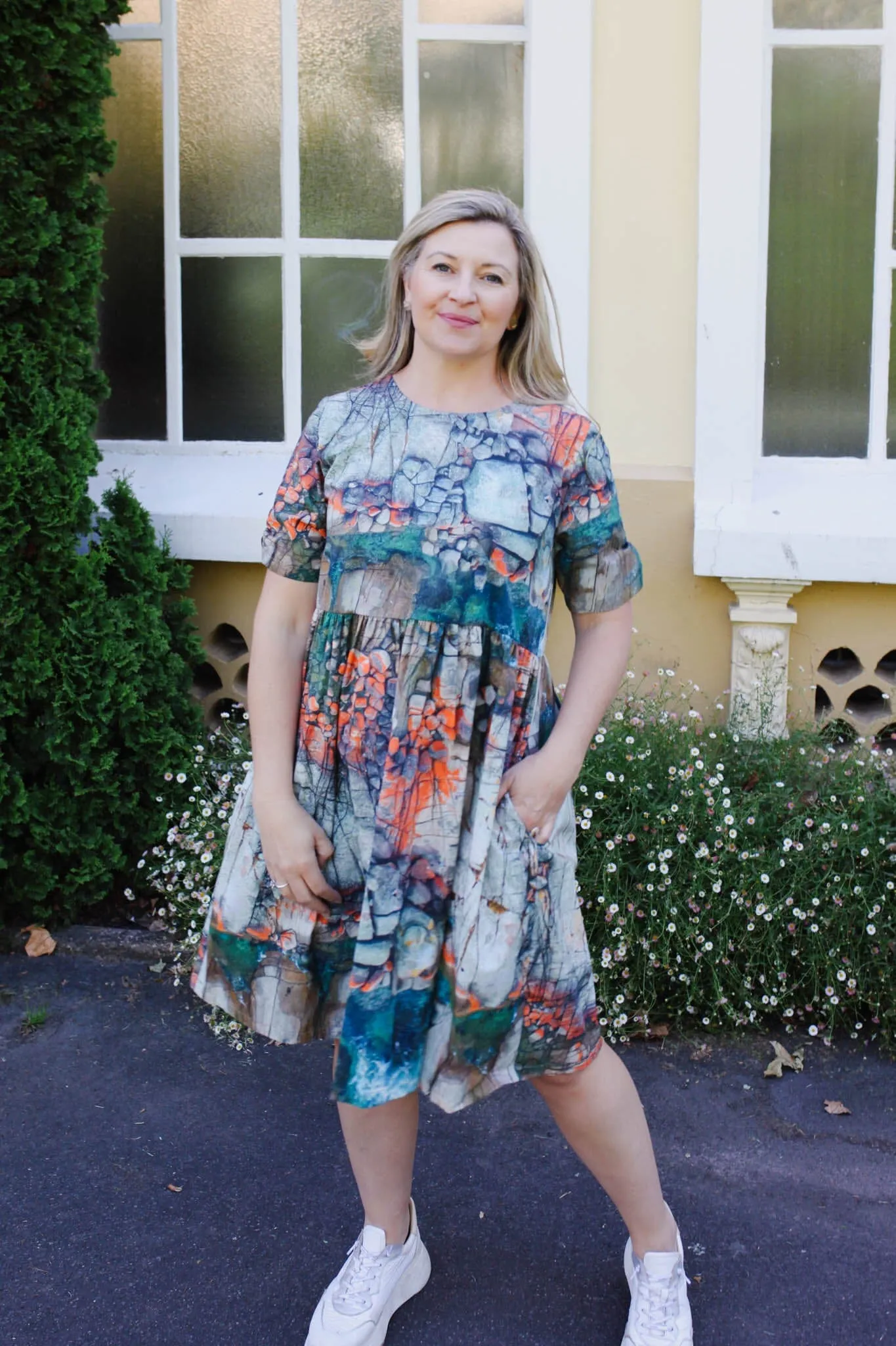 Peasant Poplin Dress - Aerial Bay of Fires