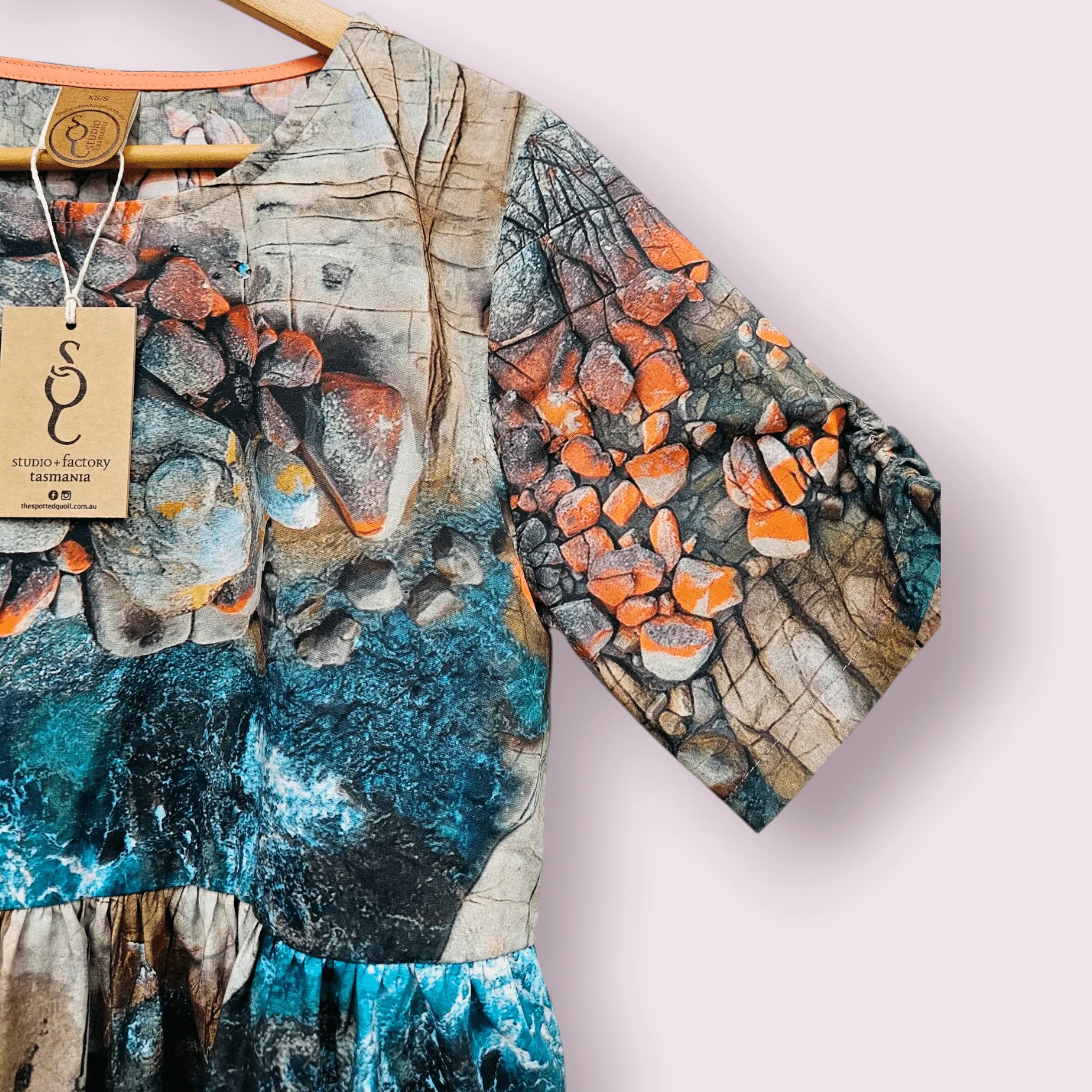 Peasant Poplin Dress - Aerial Bay of Fires