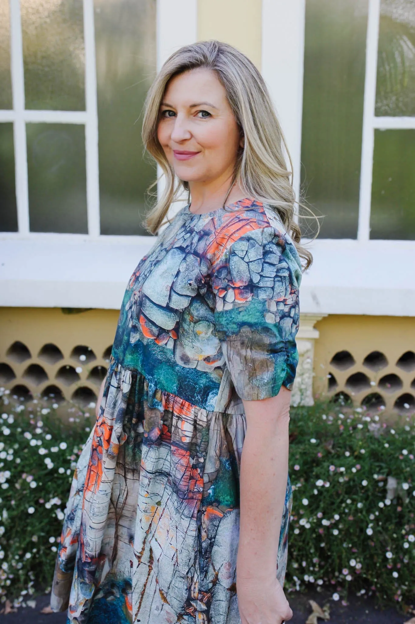 Peasant Poplin Dress - Aerial Bay of Fires