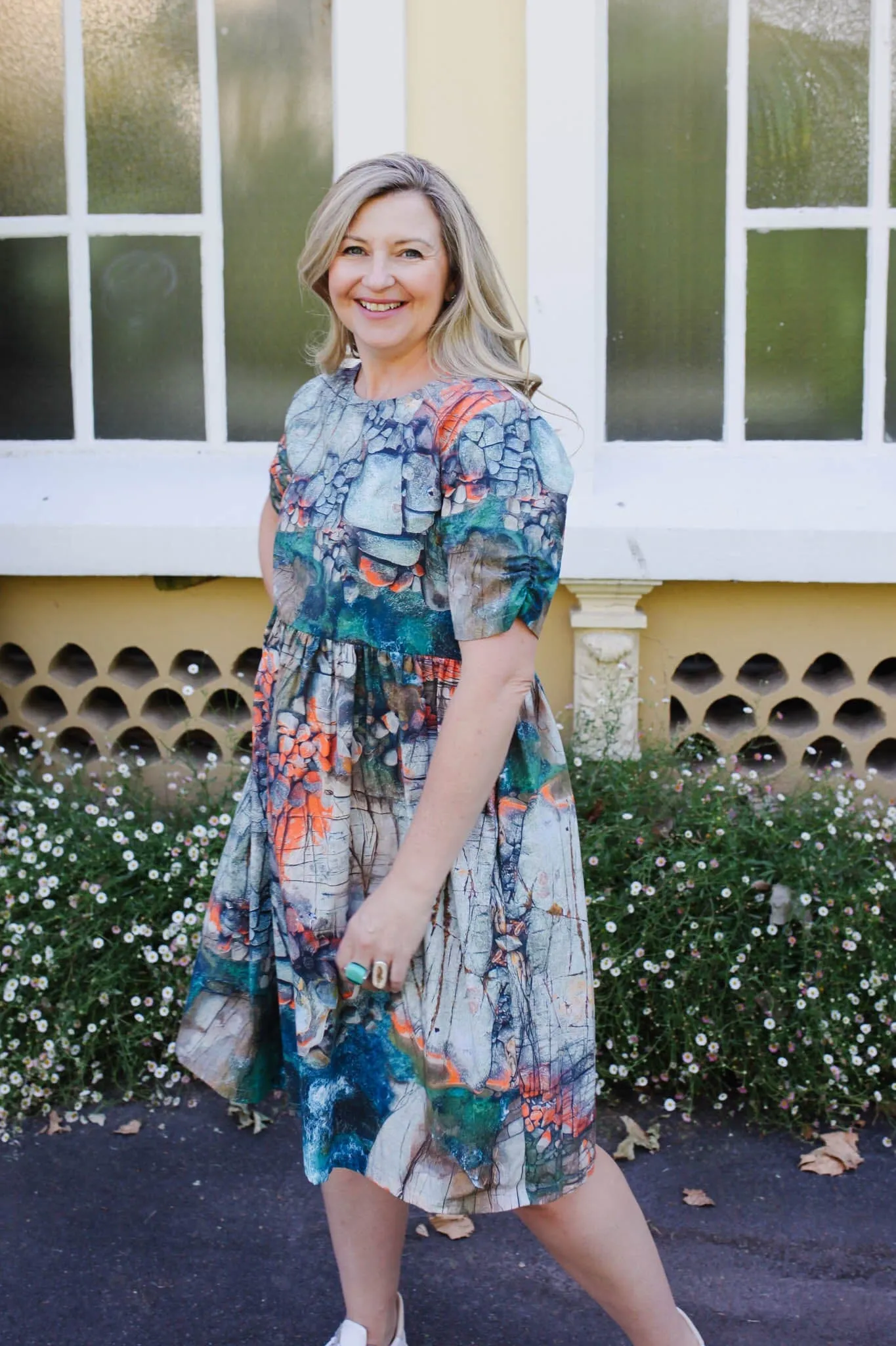 Peasant Poplin Dress - Aerial Bay of Fires