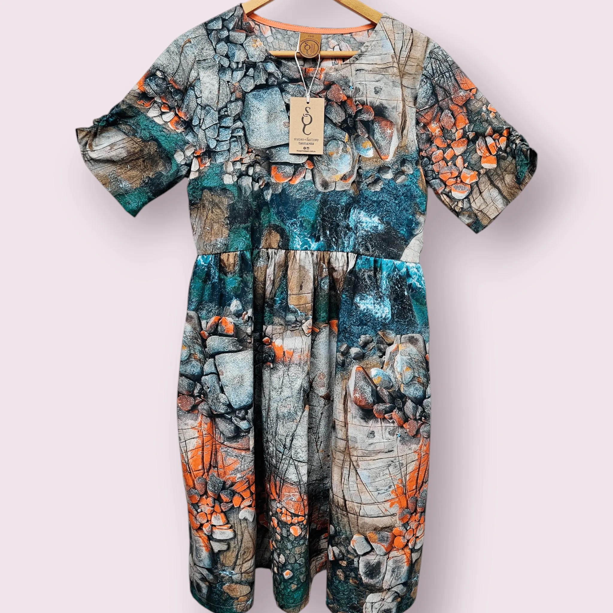 Peasant Poplin Dress - Aerial Bay of Fires