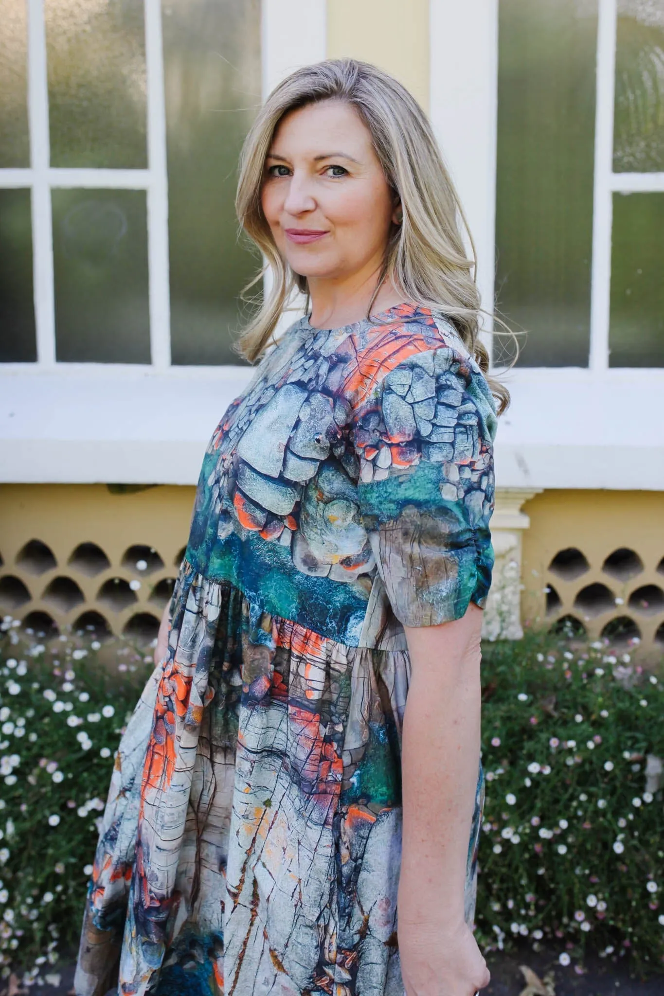 Peasant Poplin Dress - Aerial Bay of Fires