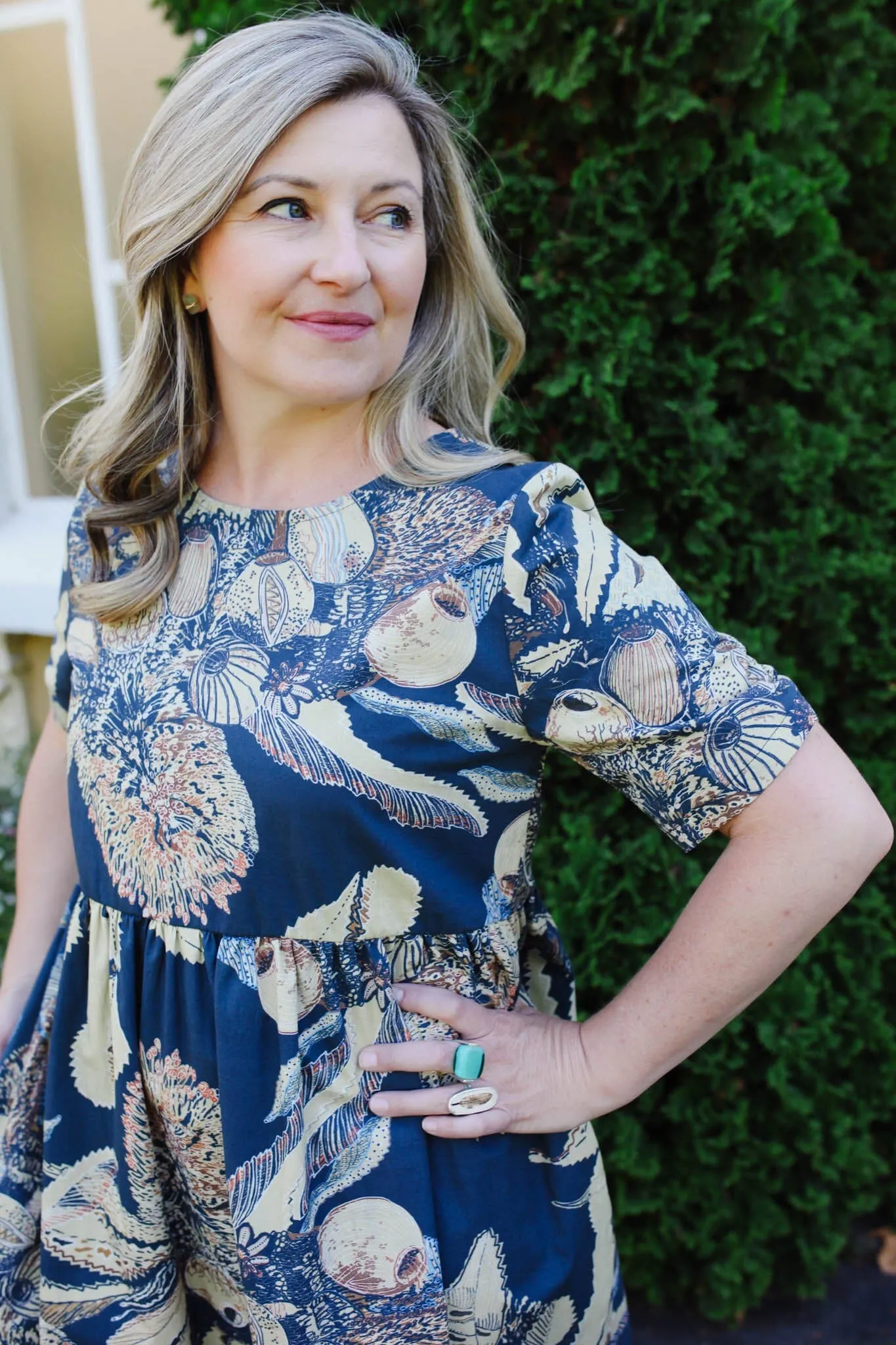 Peasant Poplin Dress - Tawny Sawtooth Banksia