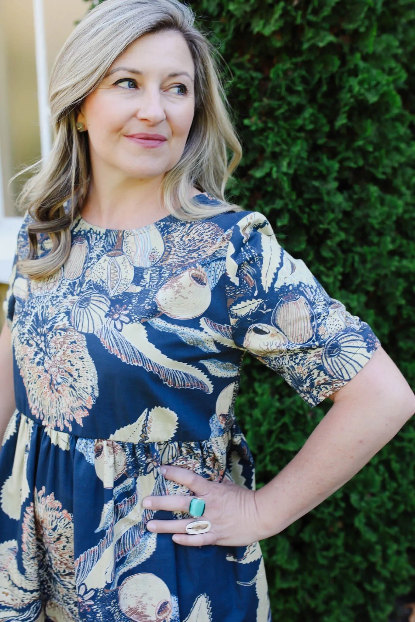 Peasant Poplin Dress - Tawny Sawtooth Banksia