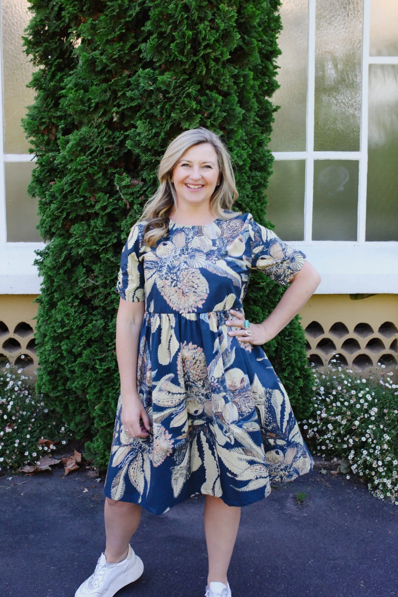 Peasant Poplin Dress - Tawny Sawtooth Banksia
