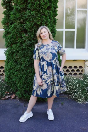 Peasant Poplin Dress - Tawny Sawtooth Banksia
