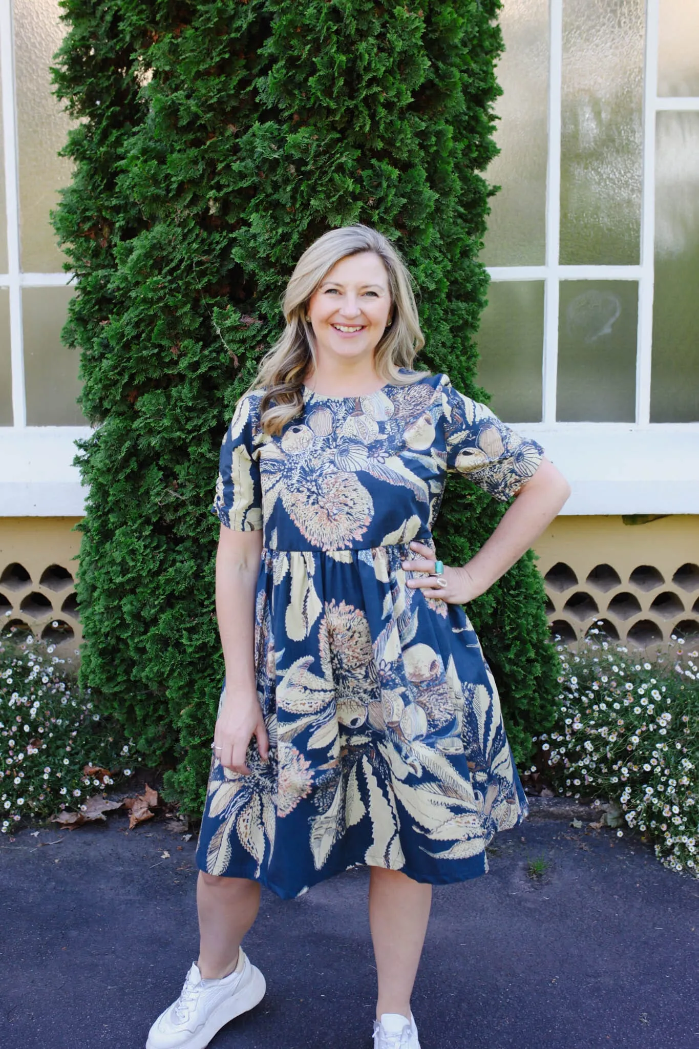 Peasant Poplin Dress - Tawny Sawtooth Banksia