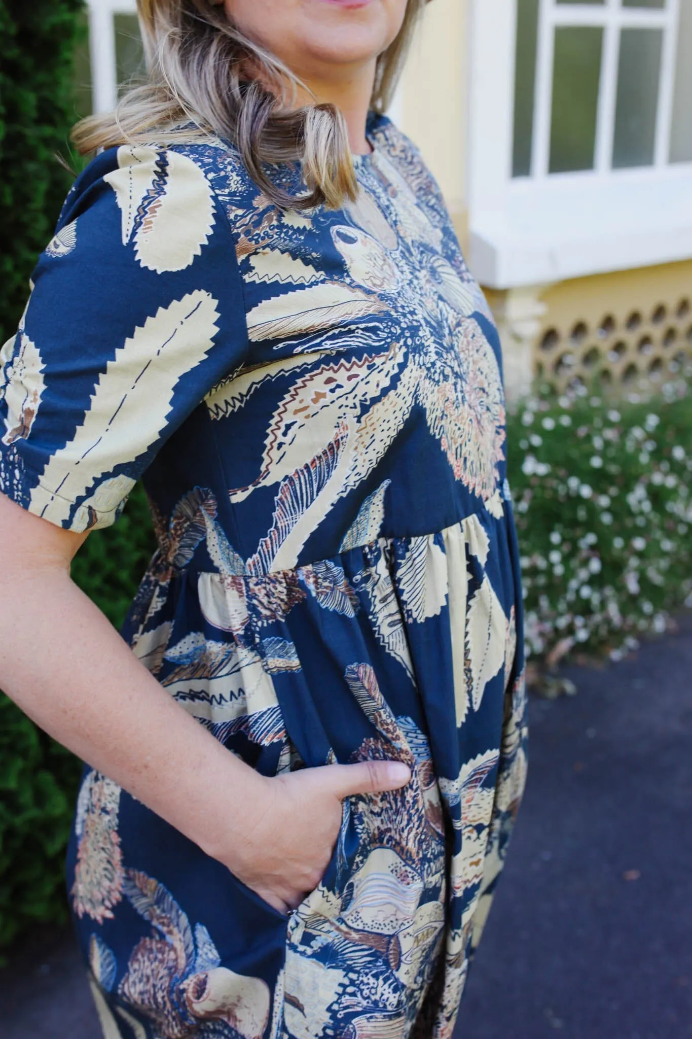 Peasant Poplin Dress - Tawny Sawtooth Banksia