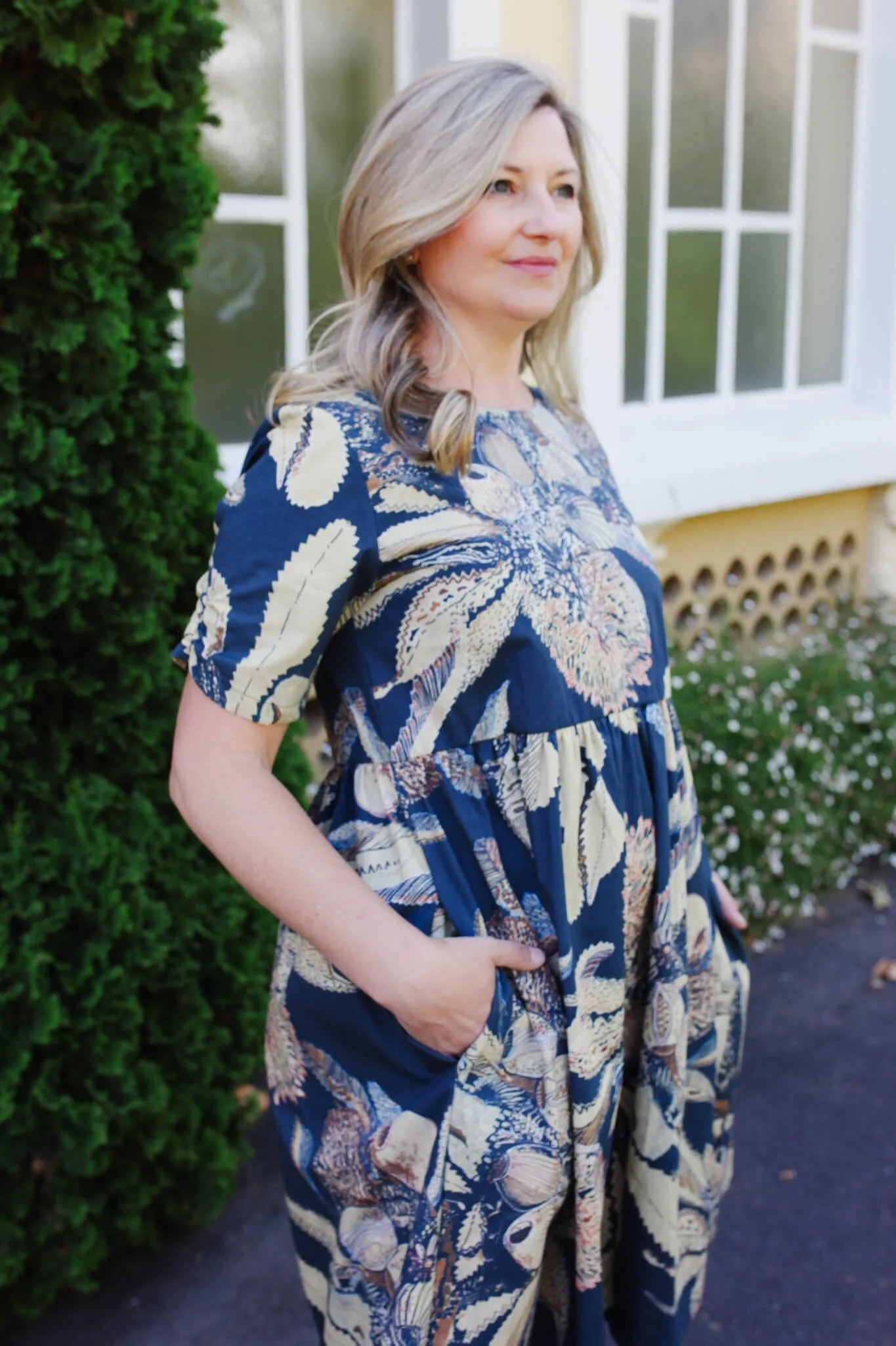 Peasant Poplin Dress - Tawny Sawtooth Banksia