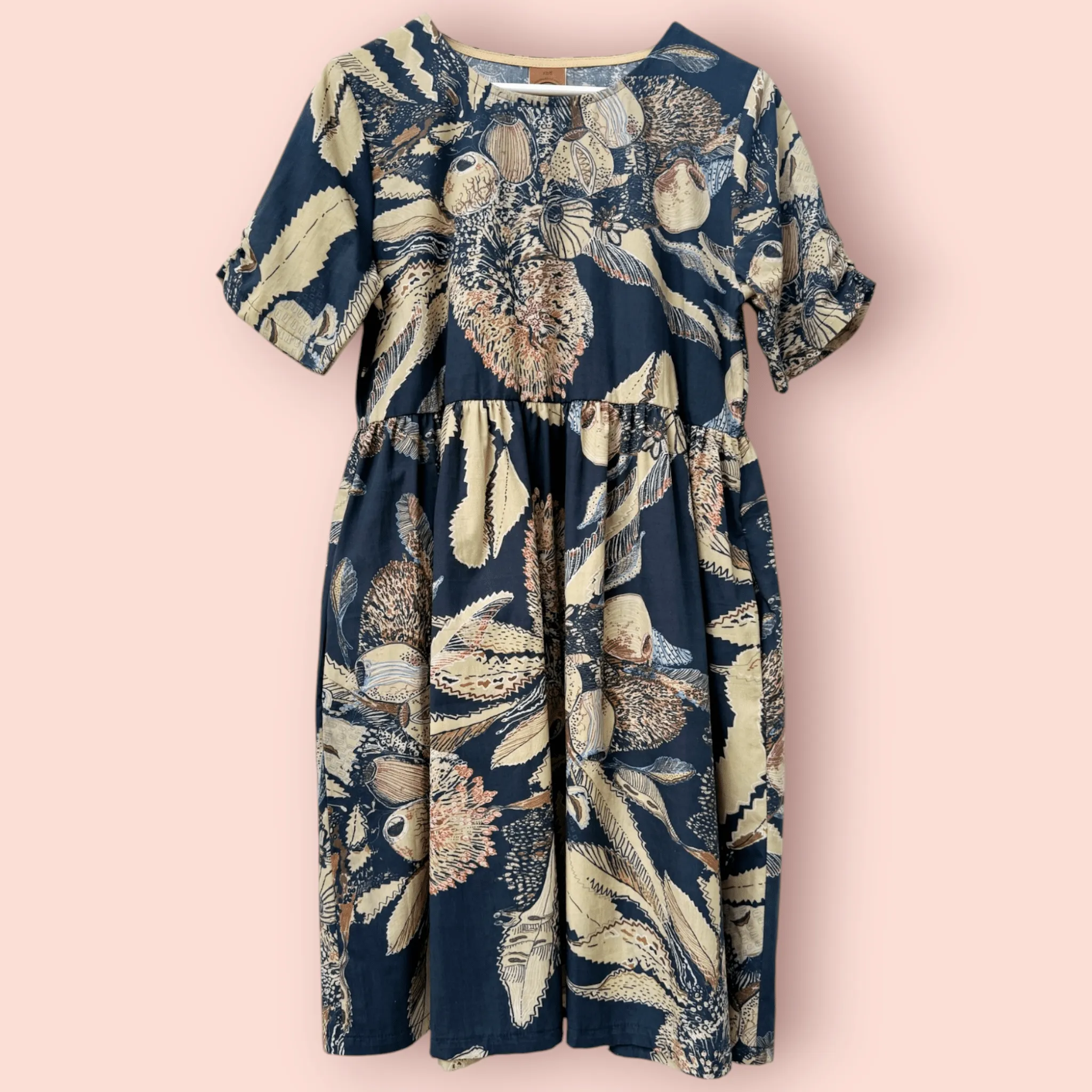 Peasant Poplin Dress - Tawny Sawtooth Banksia