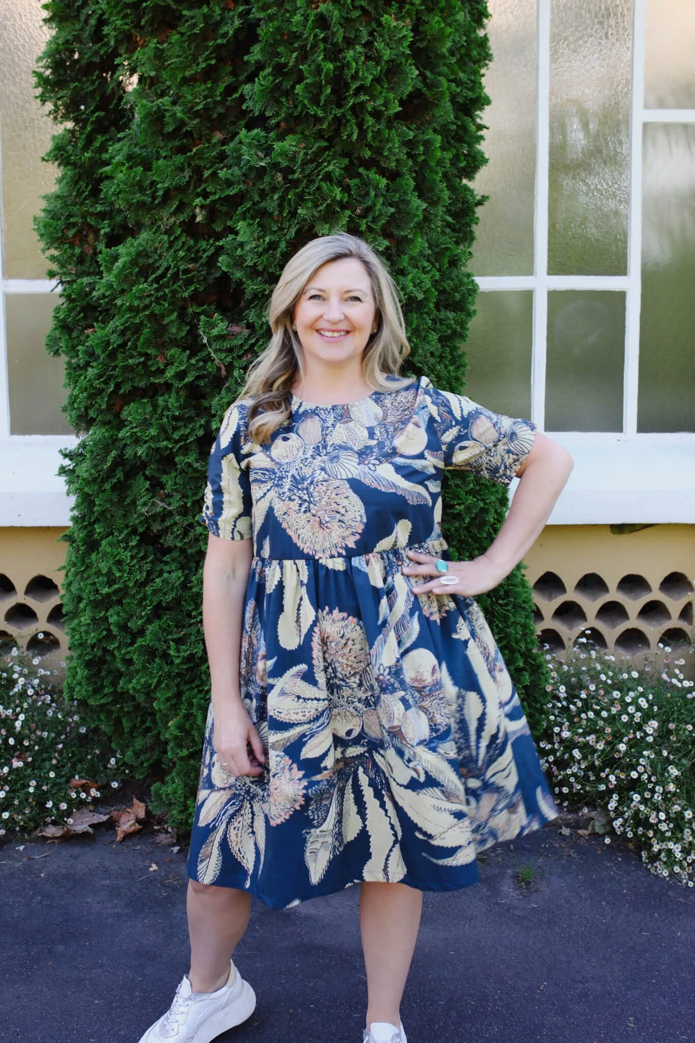 Peasant Poplin Dress - Tawny Sawtooth Banksia