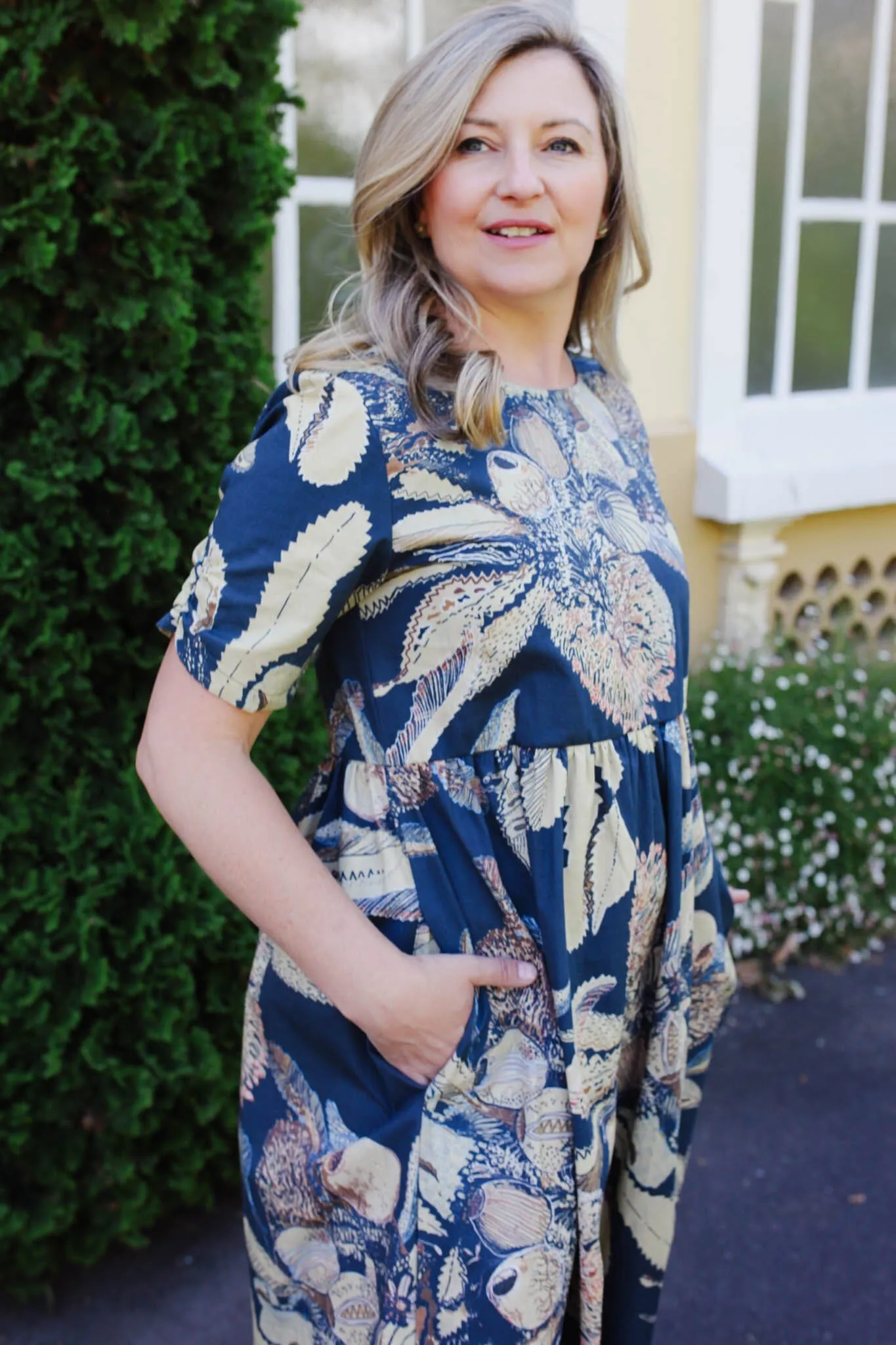 Peasant Poplin Dress - Tawny Sawtooth Banksia