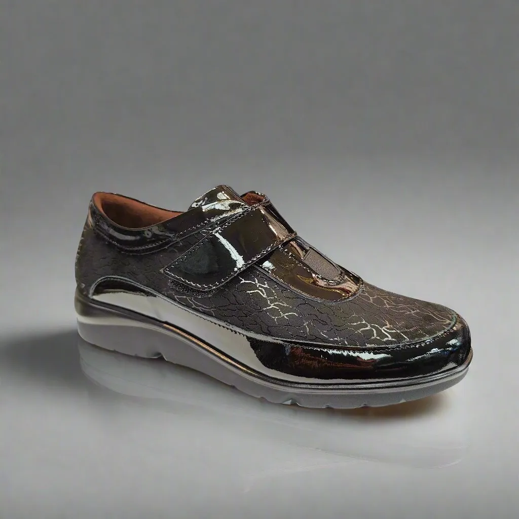 Pitillos Ladies Black Shoes Black Patent Hook & Loop Strap 10001 Negro sale