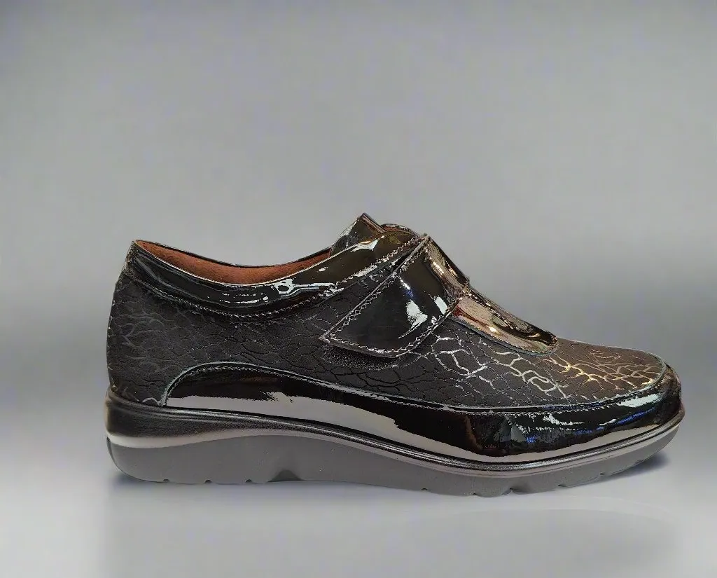 Pitillos Ladies Black Shoes Black Patent Hook & Loop Strap 10001 Negro sale