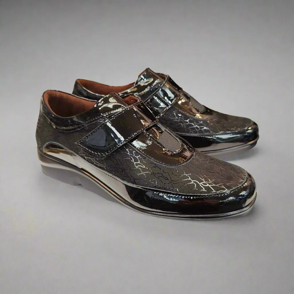 Pitillos Ladies Black Shoes Black Patent Hook & Loop Strap 10001 Negro sale