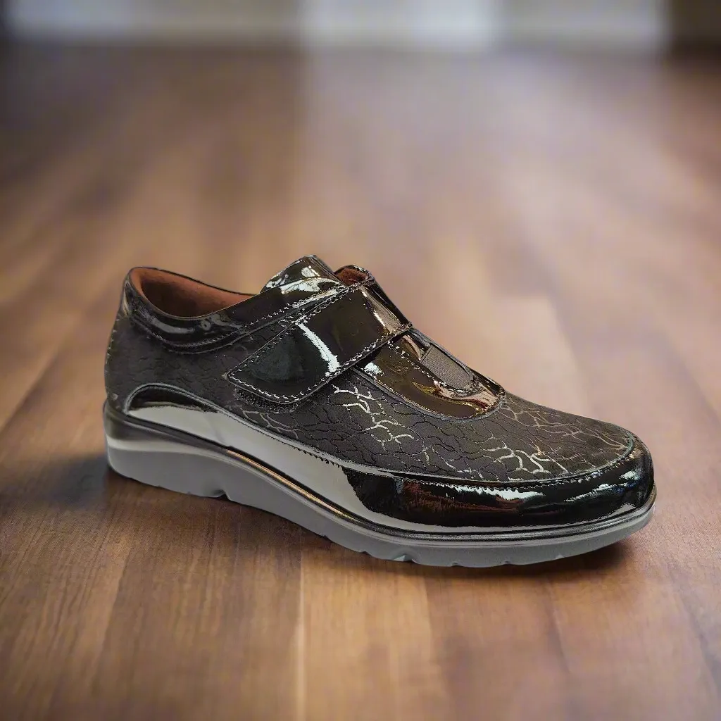 Pitillos Ladies Black Shoes Black Patent Hook & Loop Strap 10001 Negro sale