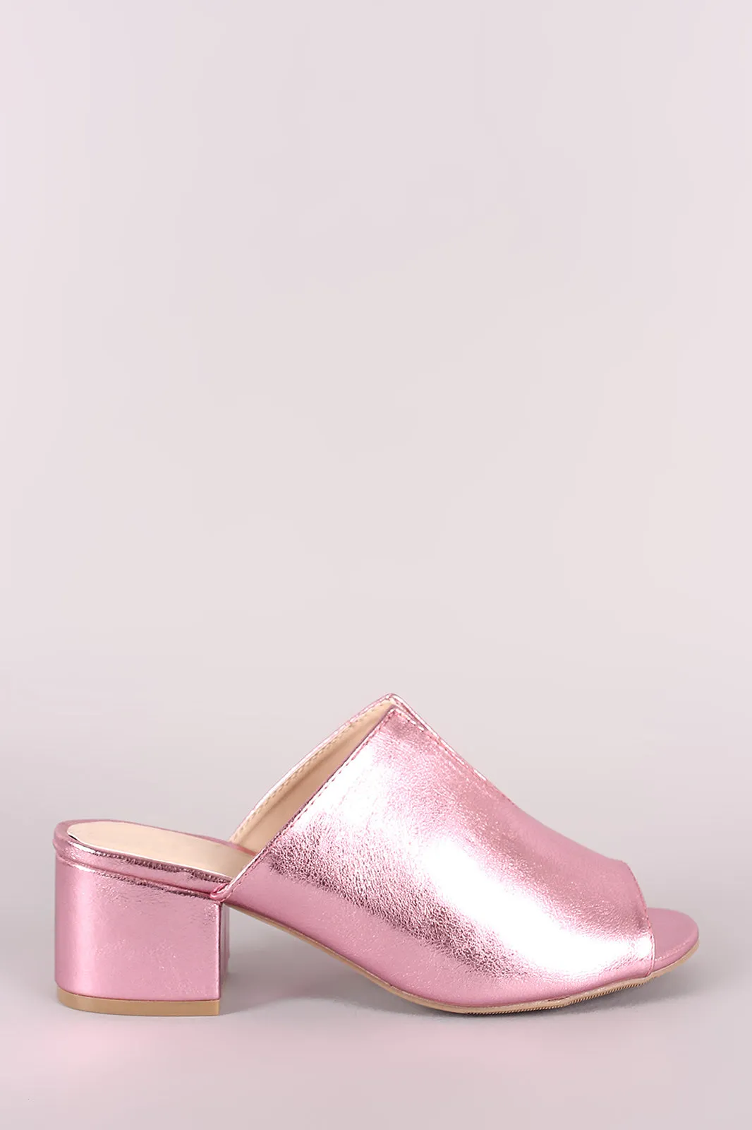 Qupid Crinkled Metallic Slit Blocked Mule Heel