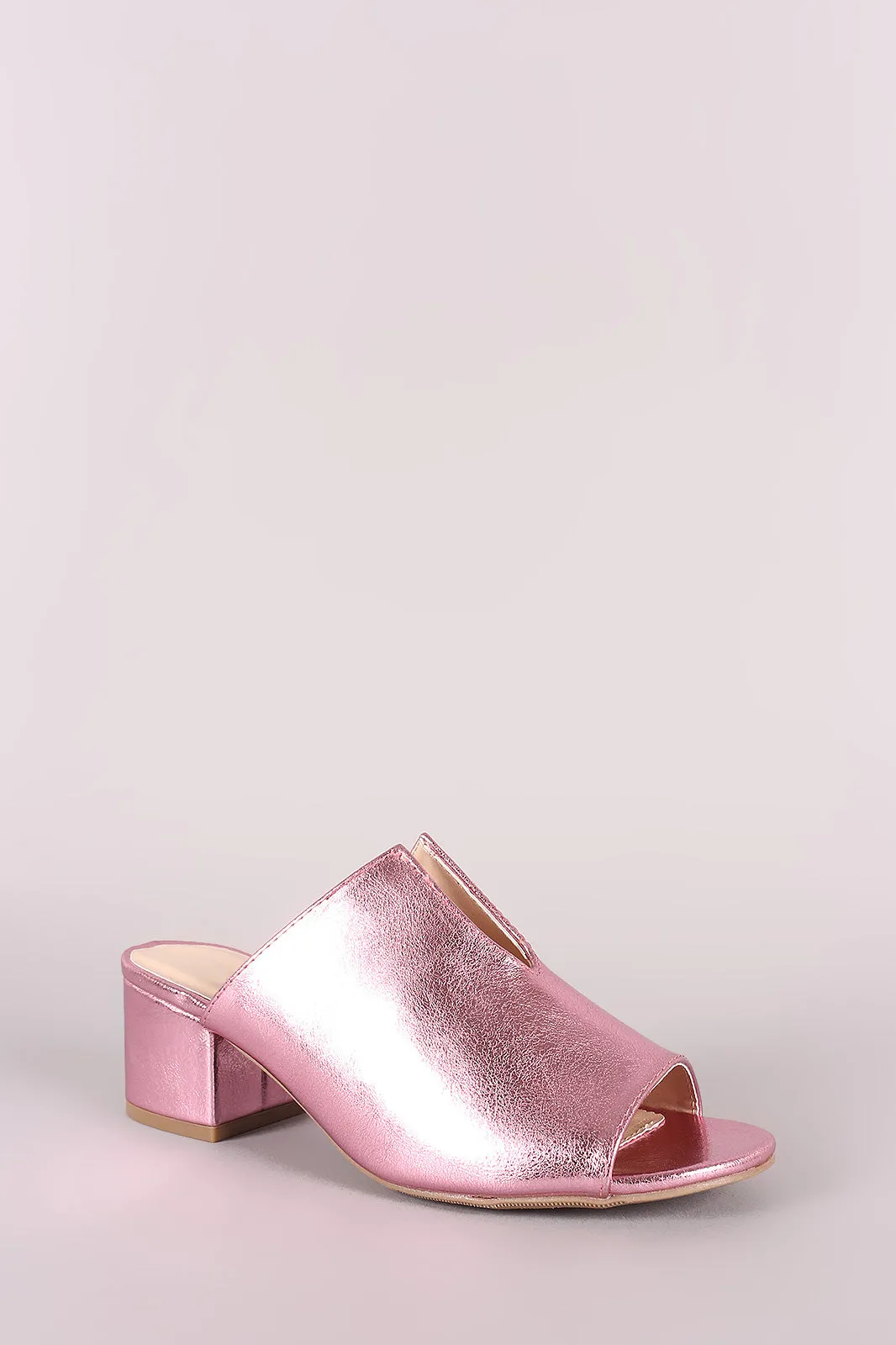 Qupid Crinkled Metallic Slit Blocked Mule Heel