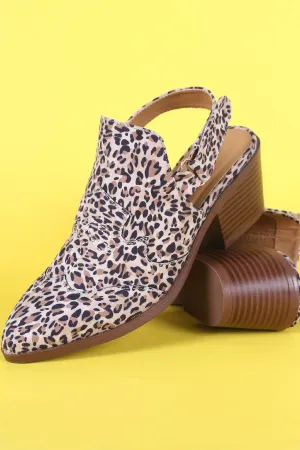 Qupid Leopard Pointy Toe Slingback Chunky Heeled Mule