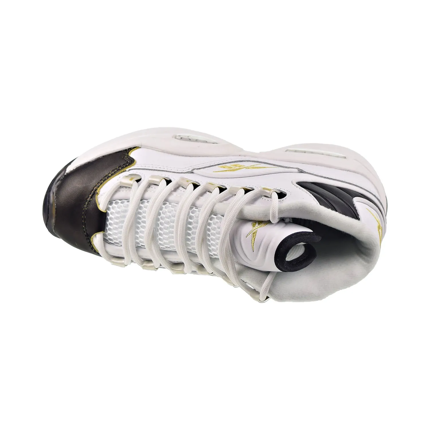 Reebok Question Mid "Black Toe" Big Kids' Shoes White-Black-Gold Met