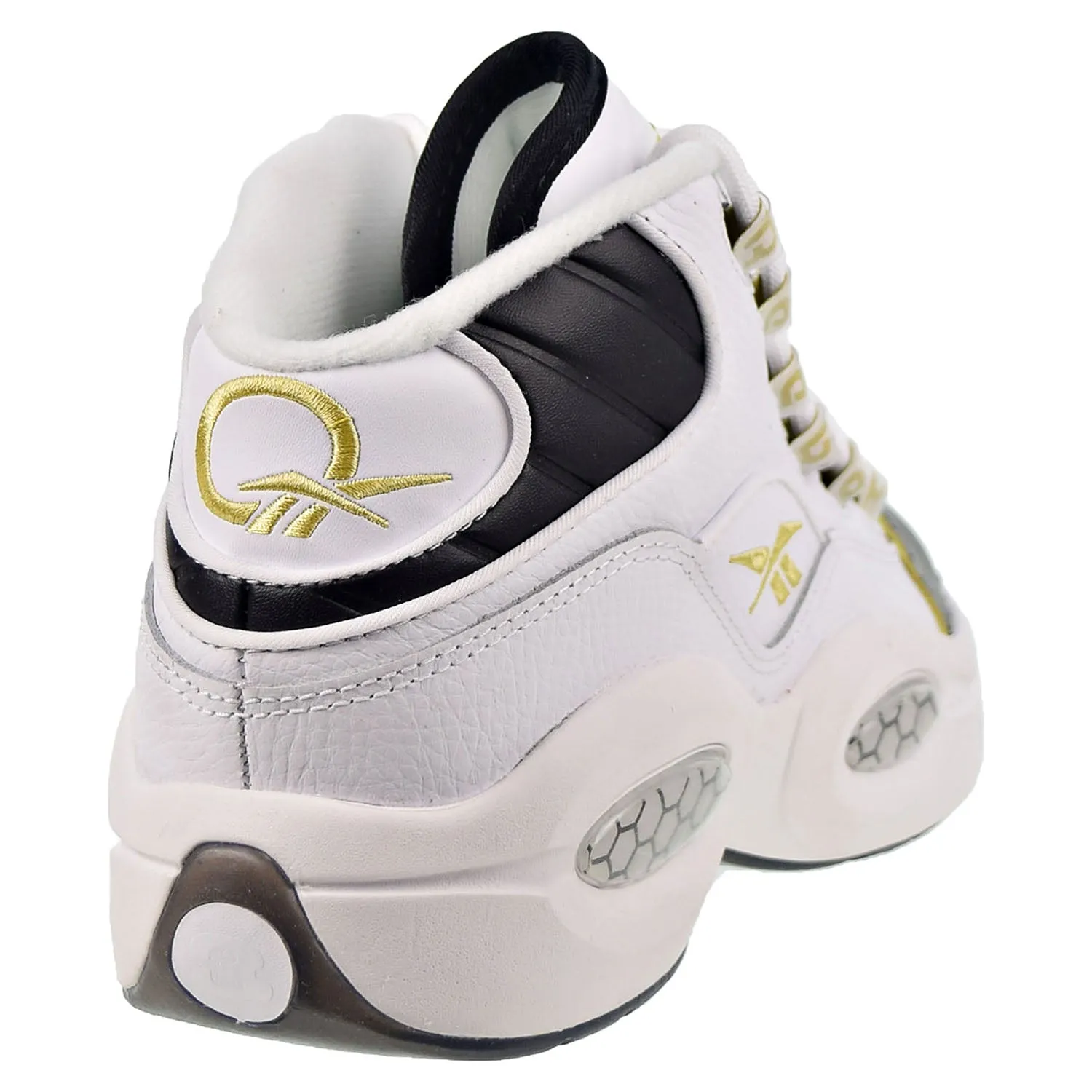 Reebok Question Mid "Black Toe" Big Kids' Shoes White-Black-Gold Met