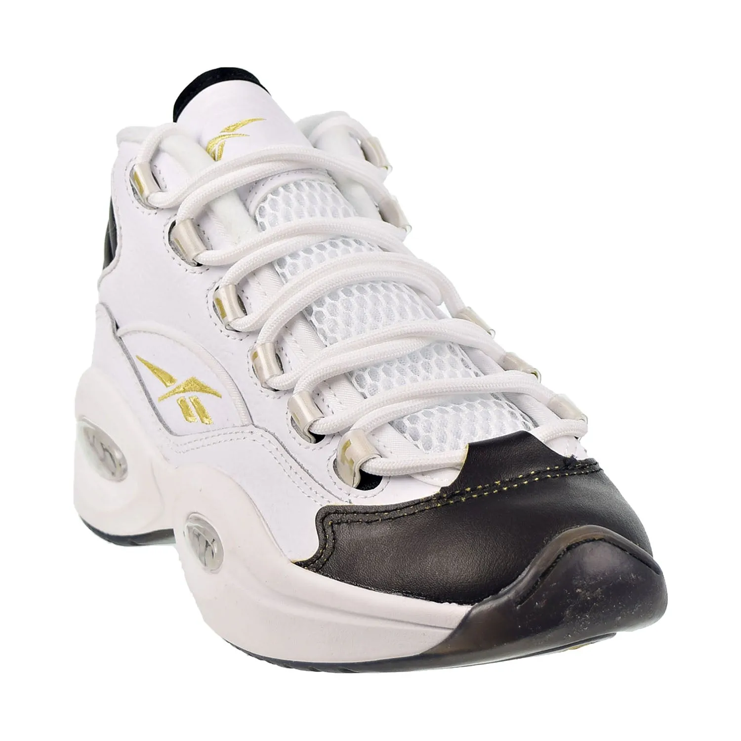 Reebok Question Mid "Black Toe" Big Kids' Shoes White-Black-Gold Met