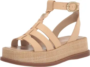Sam Edelman Naima Bleached Wheat Multi Straps Buckle Ankle Block Heel Sandals