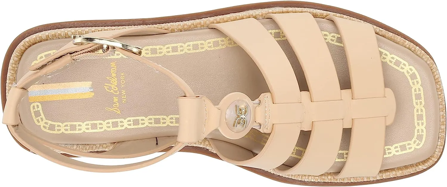Sam Edelman Naima Bleached Wheat Multi Straps Buckle Ankle Block Heel Sandals